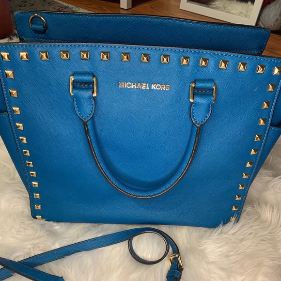Michael Kors Handbags - Michael Kors Large Turquoise Studded Selma Tote